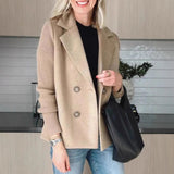 Women’s Double Breasted Lapel Jacket – Fashion Knitted Sleeve Splicing Coat