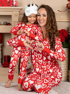 Valentine’s Day Family PComfortable Heart Print Pajamas Set
