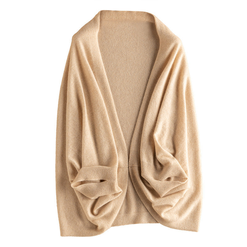Women’s Cashmere Sweater – Soft Shawl Cardigan, Solid Color, Cozy Air-Conditioning Shirt
