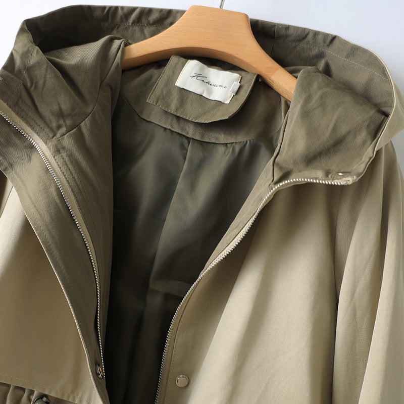 Women’s Fashion Hooded Coat – Color Contrast Stylish Outerwear