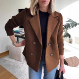 Women’s Double Breasted Lapel Jacket – Fashion Knitted Sleeve Splicing Coat
